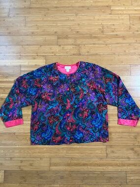 Vintage 90s Victoria's Secret Gold Label Floral Paisley Satin Pajama Top Artsy